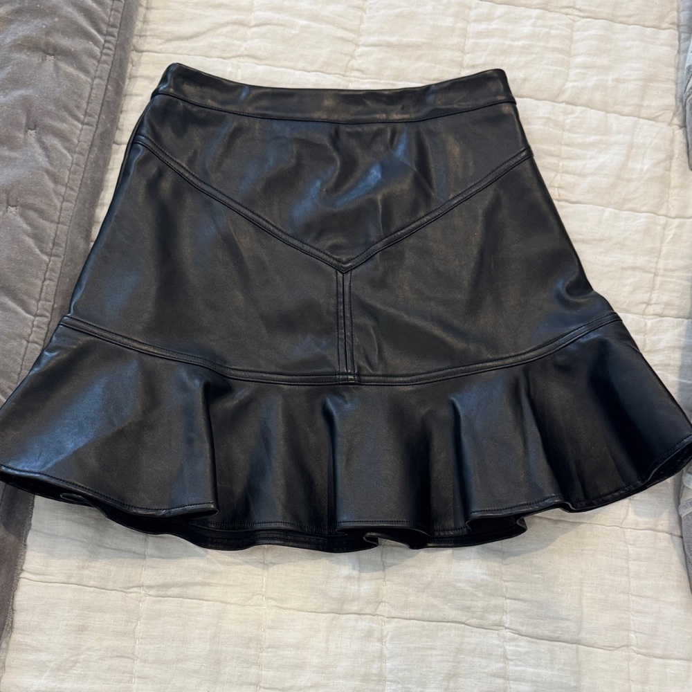 Black Faux Leather Flared Hem Skater Skirt